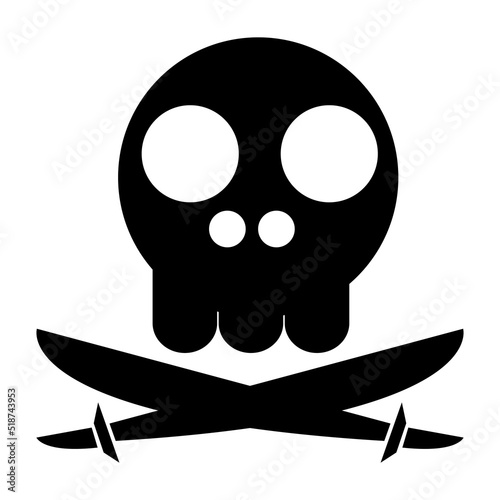 Skull and pirate sword, black and white pirate markings.