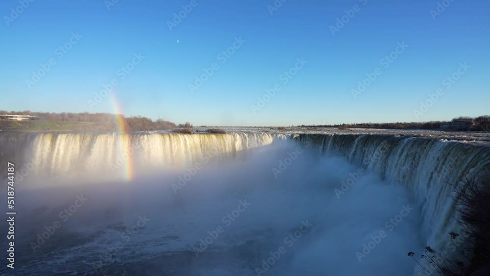 Horseshoe Falls in a sunny day with rainbow. Niagara Falls, Ontario, Canada.