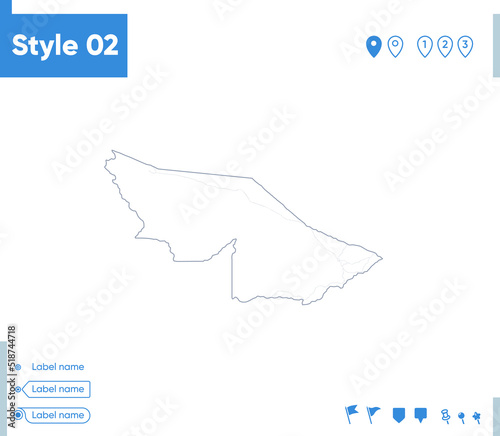 Acre, Brazil - stroke map isolated on white background with water and roads. Vector map