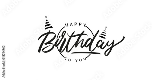 Happy Birthday lettering text banner, black color. Vector illustration.