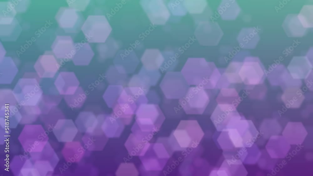 Motion graphics. Absract gradient from purple to water green color and hexagon shaped patterns