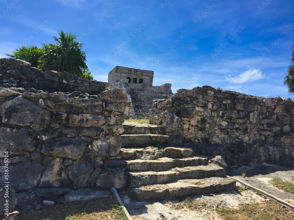Steps to Tulum’s Main Pyramid in the Archaeological zone 