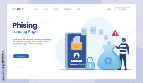 Phising, Data protection metaphors set. Database, cyber security, control, protection of computer services and electronic information. Vector isolated concept metaphor illustrations banner