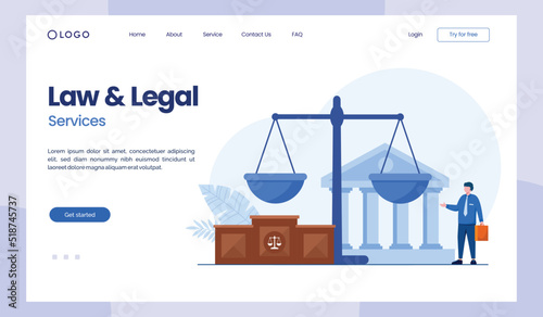 Law firm and legal services, lawyer consultant, justice, flat illustration vector landing page template