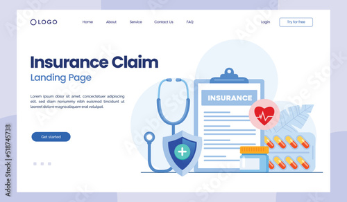Insurance claim, policy, health protection, claim insurance, healthcare, medical, flat illustration vector landing page