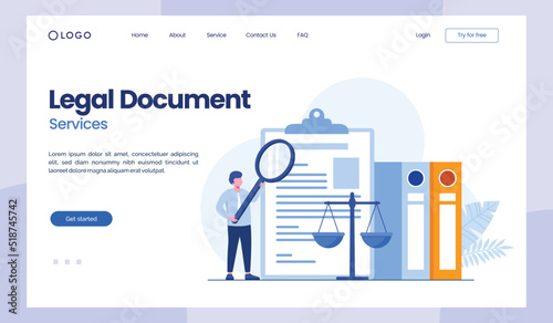 Legal document, law firm and legal services concept, lawyer consultant, flat illustration vector landing page template