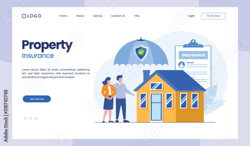 property insurance, assurance, assets, real estate, protection, flat illustration vector landing page template