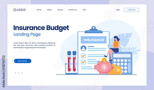 insurance budget, investment, form, protection, assurance, flat illustration vector landing page template