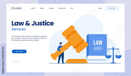 Law and justice, law firm and legal services concept, lawyer consultant, flat illustration vector landing page template