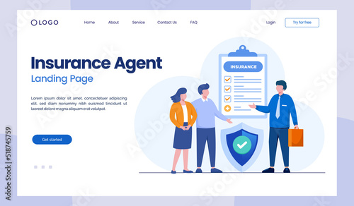 insurance agent, protection, healthcare, client, protection, flat illustration vector landing page