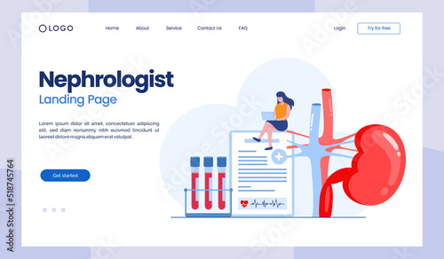 nephrologist, urologist, kidney health, medical checkup, healthy, anatomy flat illustration vector landing page template