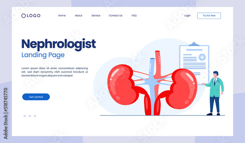 nephrologist, urologist, kidney health, medical checkup, healthy, anatomy flat illustration vector landing page template