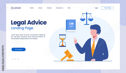 legal advice, lawyer, contract, advice, judge, judgement, punishment, flat illustration landing page vector