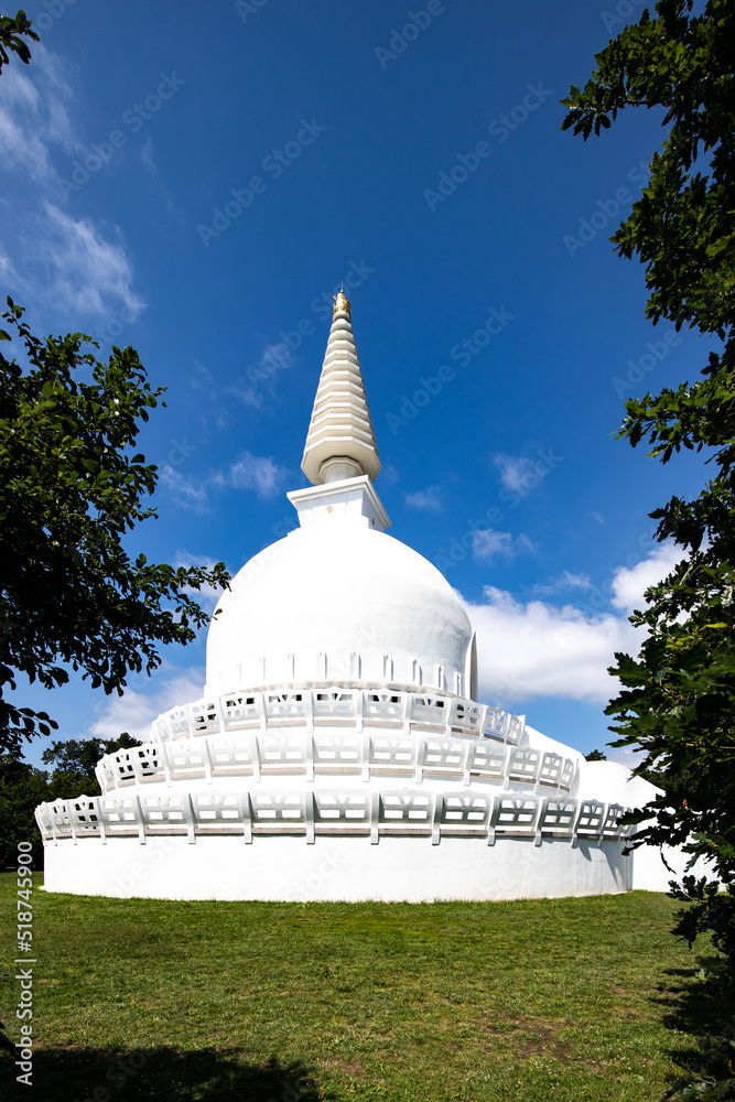 White Stupa, Temple of Peace, Buddhism religion in Hungary at Lake Balaton in Zalaszanto. Religious place with a beautiful temple