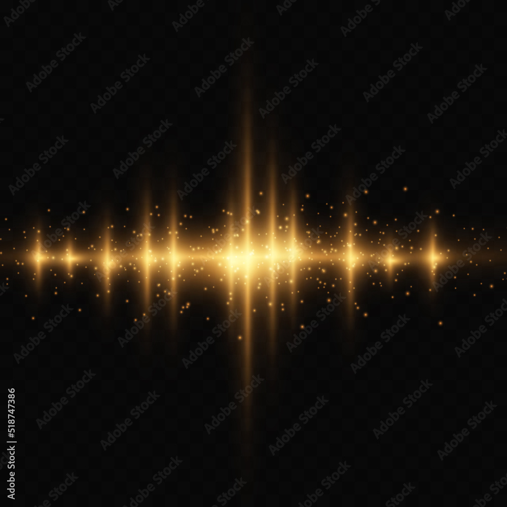 Sound waves of light gold color on a transparent background. light ...