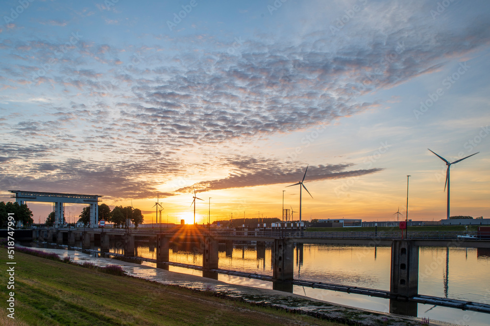 Early morning view on the water way and locks of the Princes Beatrix Lock. 