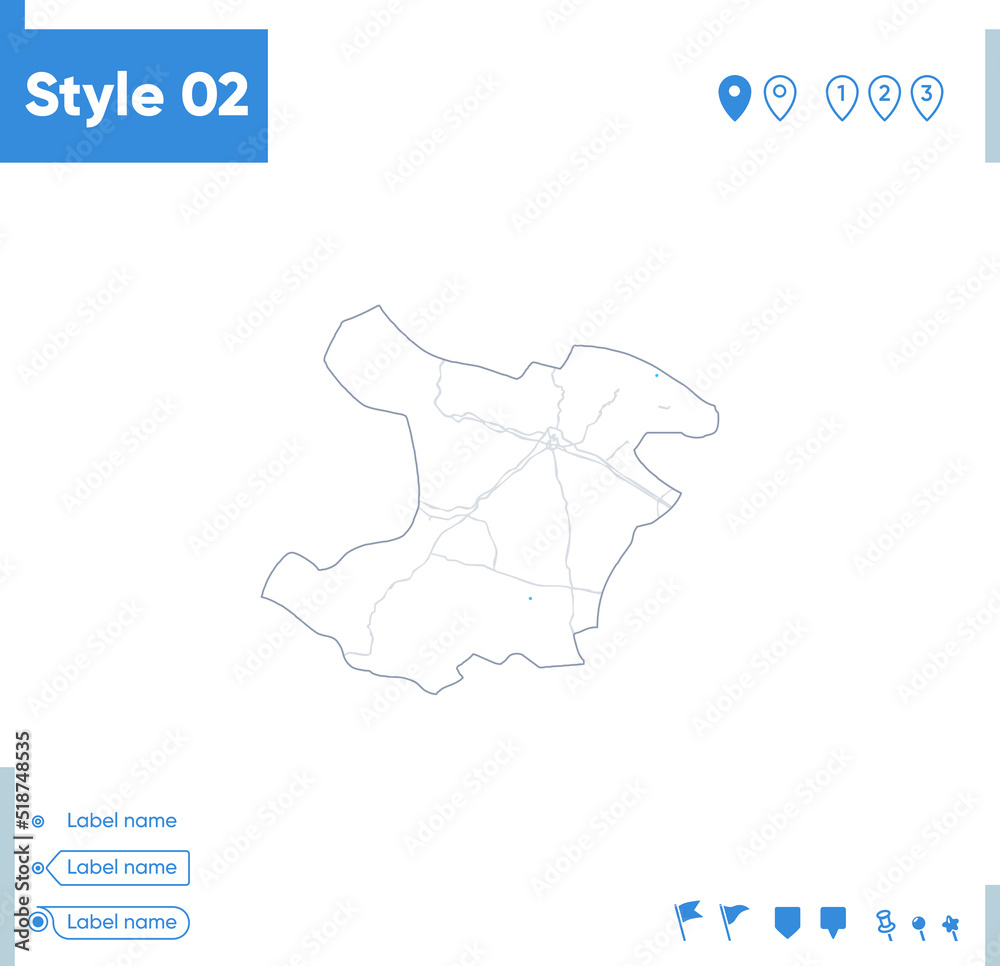 Fototapeta Qazvin, Iran - stroke map isolated on white background with water and roads. Vector map