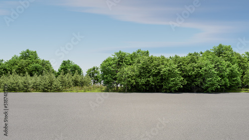 Empty asphalt road with comfortable green tree garden with blue sky, nice street pedestrian with beautiful park