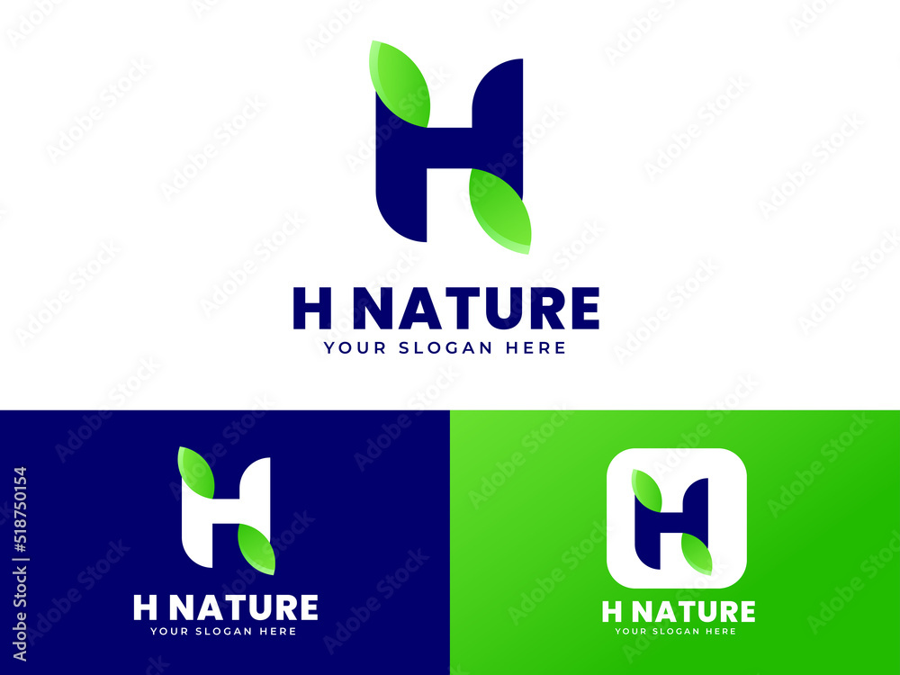 Letter H logo design with leaf concept green color pure nature logo ...