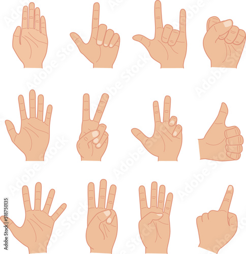 hand gestures and sign, vector flat design illustration collections