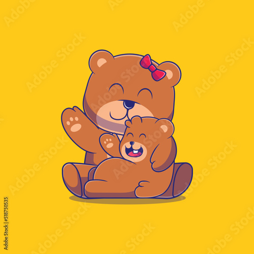 cute mother bear illustration with his baby suitable for mascot sticker and t-shirt design