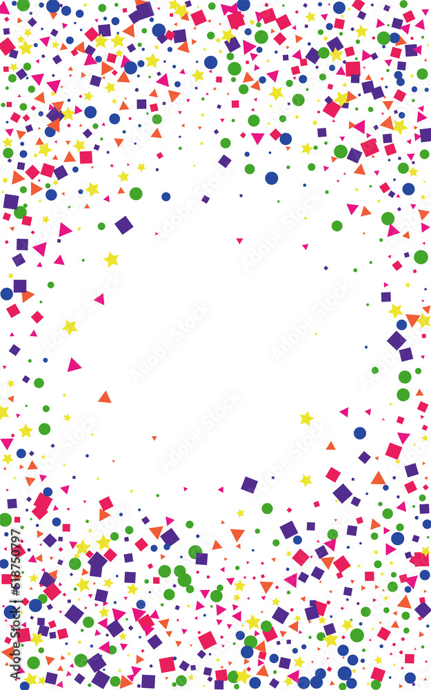 Rainbow Confetti Background White Vector. Element Group Texture. Bright Graphic. Colorful Circle Festive. Geometric Summer Frame.