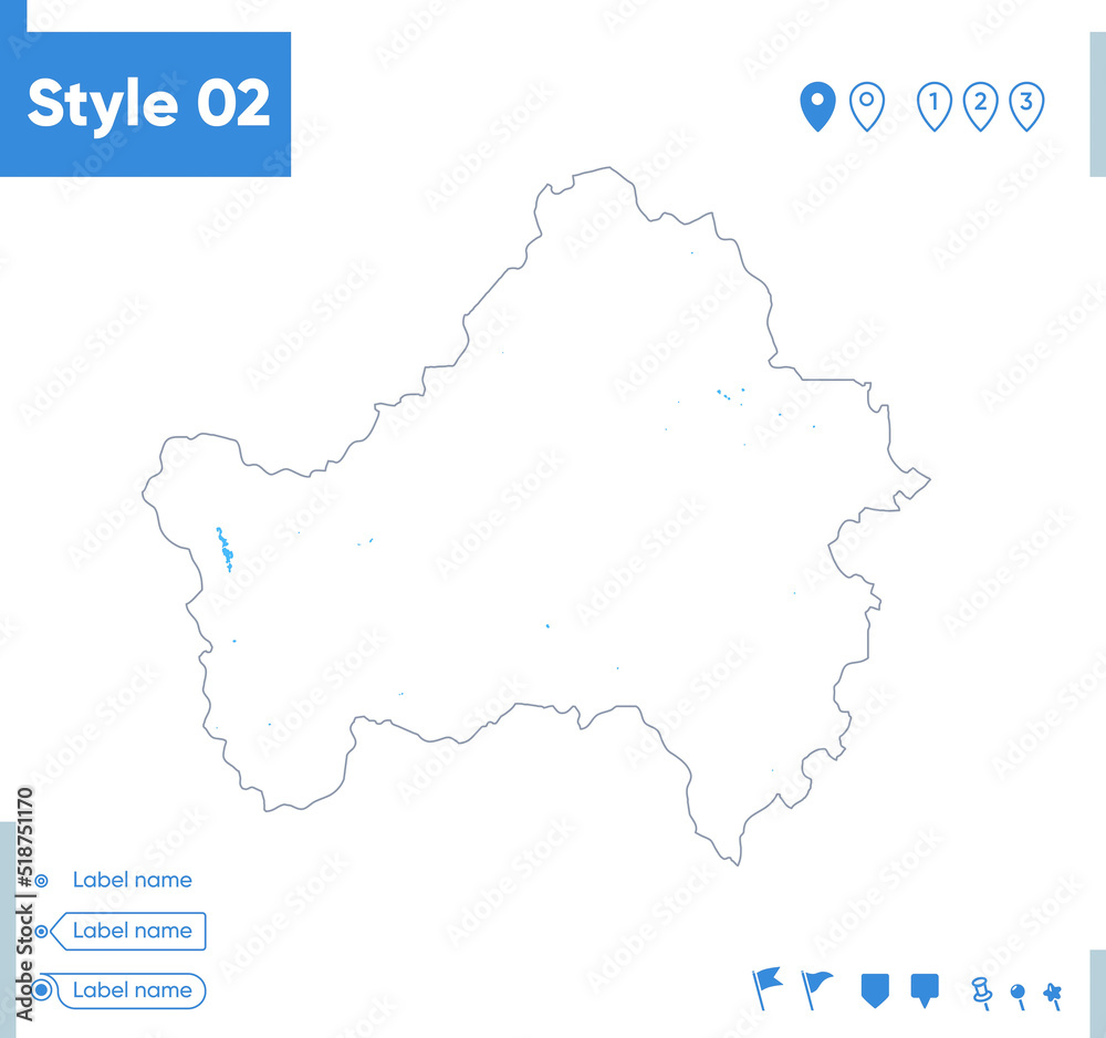 Bryansk Region, Russia - stroke map isolated on white background with water and roads. Vector map
