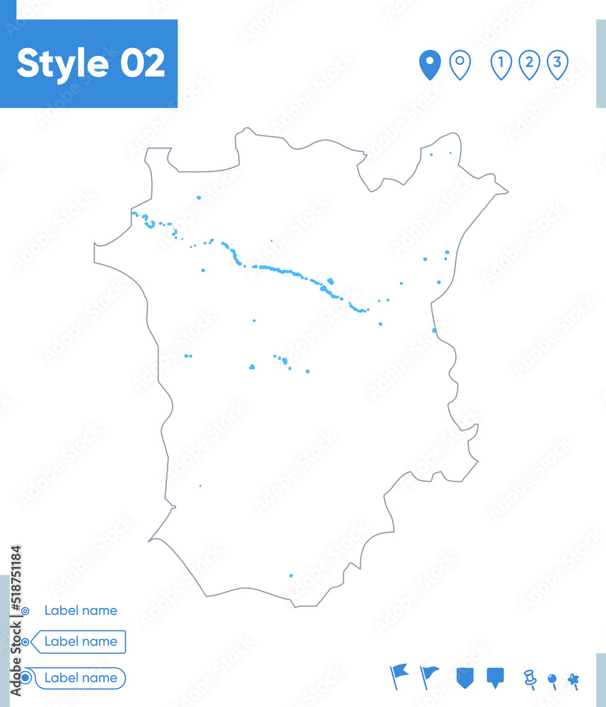 Chechen Republic, Russia - stroke map isolated on white background with water and roads. Vector map Chechen Republic, Russia - stroke map isolated on white background with water and roads. Vector map