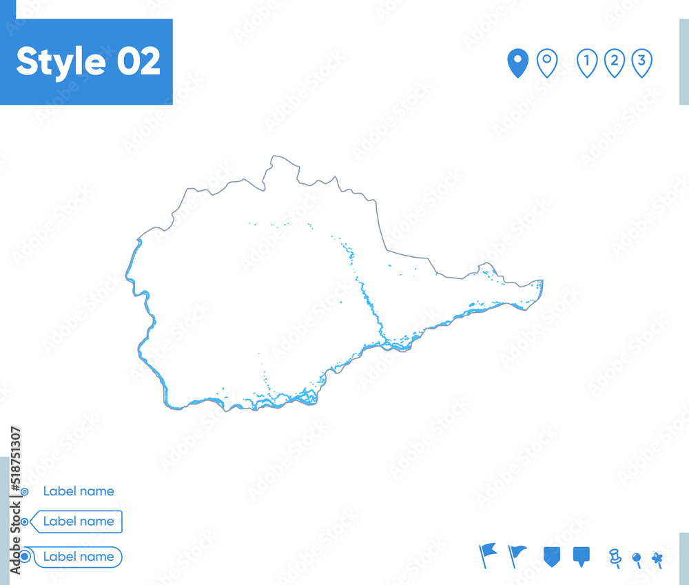 Jewish Autonomous Region, Russia - stroke map isolated on white background with water and roads. Vector map Jewish Autonomous Region, Russia - stroke map isolated on white background with water and roads. Vector map