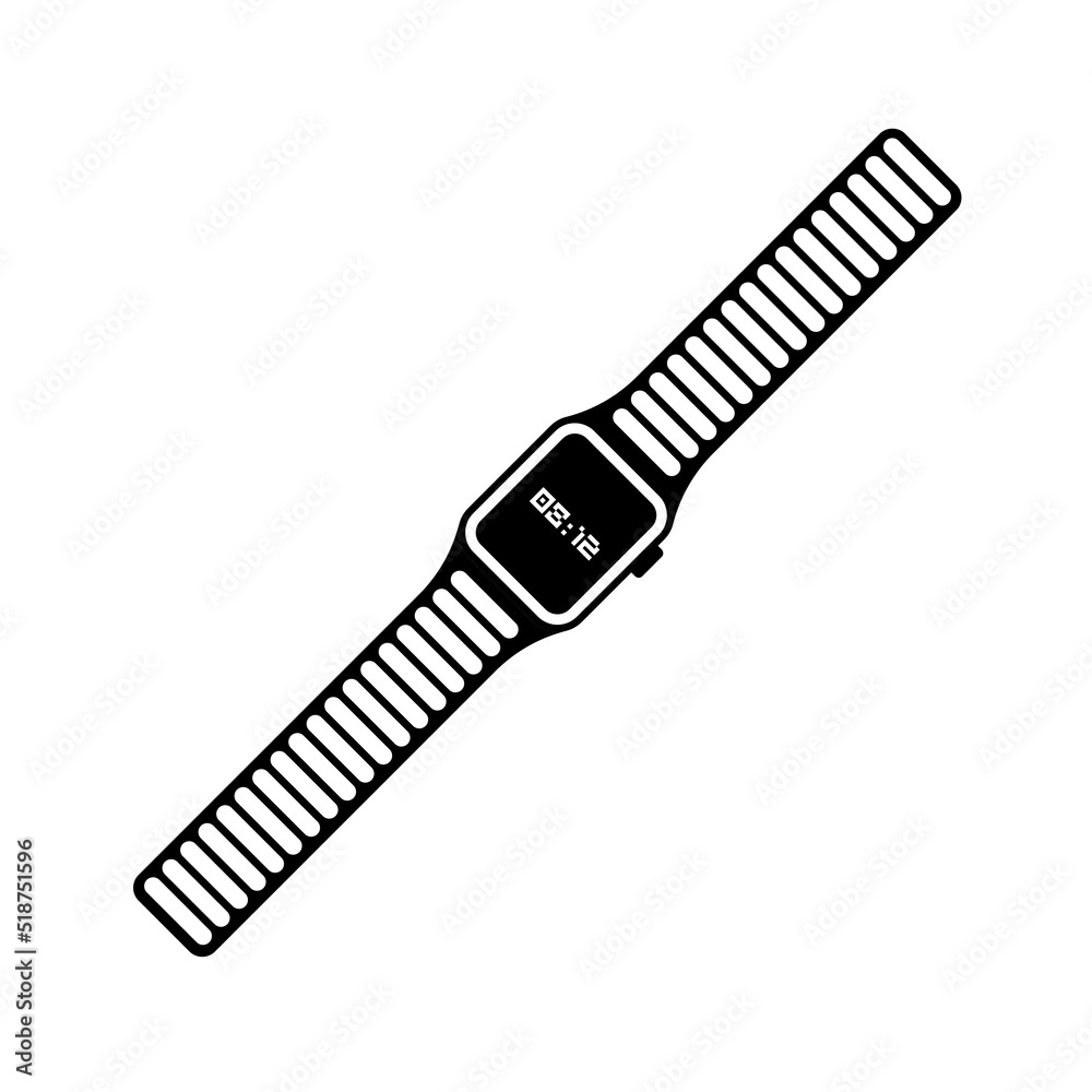 Smart Watch Silhouette. Black and White Icon Design Element on Isolated White Background Smart Watch Silhouette. Black and White Icon Design Element on Isolated White Background