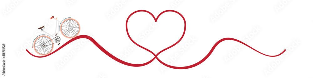 Bike - isolated bicycle on heart thread - vector Bike - isolated bicycle on heart thread - vector