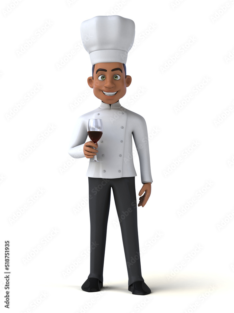 Fun 3D cartoon illustration of a chef with a glass of wine Fun 3D cartoon illustration of a chef with a glass of wine