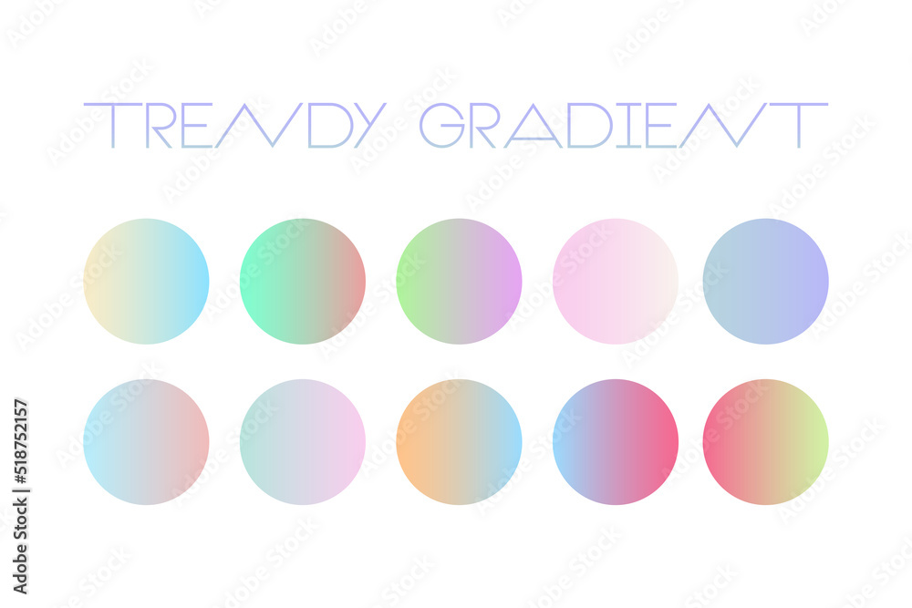 Trendy minimalistic pastel gradient set of colors on white background.