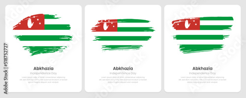 A set of vector brush flags of Abkhazia on abstract card with shadow effect