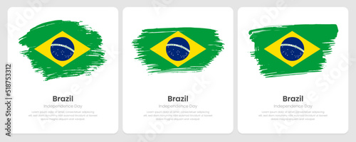 A set of vector brush flags of Brazil on abstract card with shadow effect