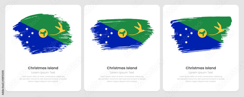 A set of vector brush flags of Christmas Island on abstract card with shadow effect