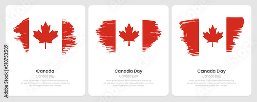 A set of vector brush flags of Canada on abstract card with shadow effect
