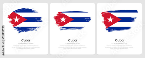 Photography A set of vector brush flags of Cuba on abstract card with shadow effect
