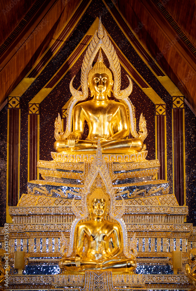 The golden buddha statue in the temple of Wat Dhammayan in Phetchabun Province, Thailand.