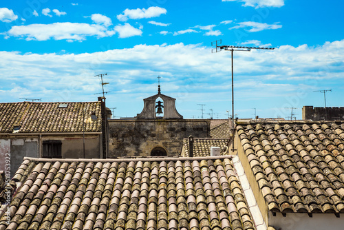 Bird's-eye view of tiled roofs