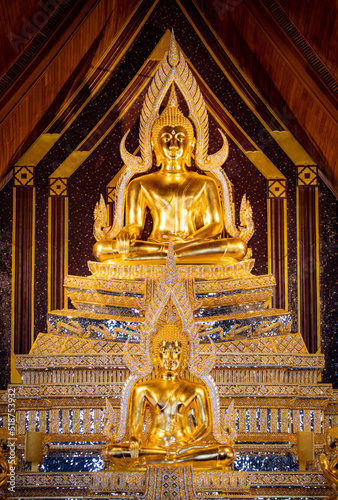 The golden buddha statue in the temple of Wat Dhammayan in Phetchabun Province, Thailand. © sippakorn