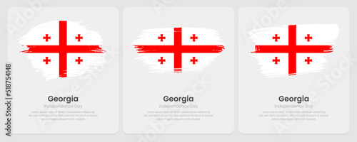 A set of vector brush flags of Georgia on abstract card with shadow effect