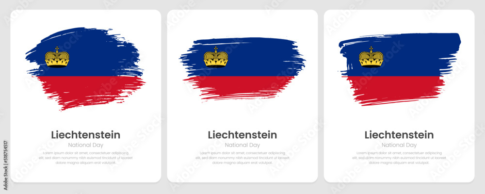 A set of vector brush flags of Liechtenstein on abstract card with shadow effect