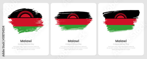 A set of vector brush flags of Malawi on abstract card with shadow effect