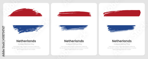 A set of vector brush flags of Netherlands on abstract card with shadow effect