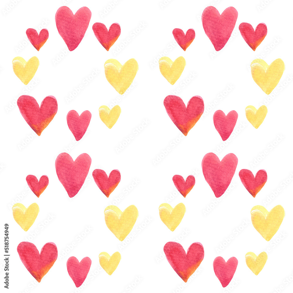 Yellow and red watercolor seamless pattern with hearts Yellow and red watercolor seamless pattern with hearts
