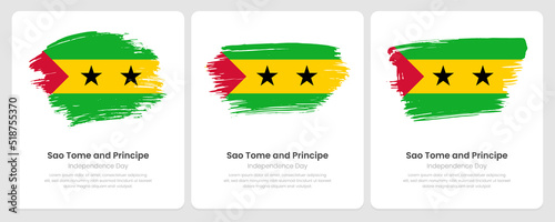 A set of vector brush flags of Sao Tome and Principe on abstract card with shadow effect