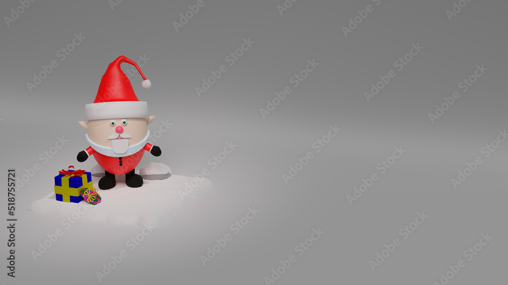 Santa Claus with gifts standing in the snow. Santa Claus on a white background. Free space for text. 3D render with Santa Claus character for designing cards, banners and posters. Santa Claus with gifts standing in the snow. Santa Claus on a white background. Free space for text. 3D render with Santa Claus character for designing cards, banners and posters.