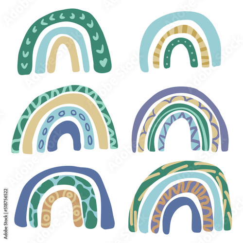 Set of Rainbows, Baby Kids Nursery Hand Drawn Clipart