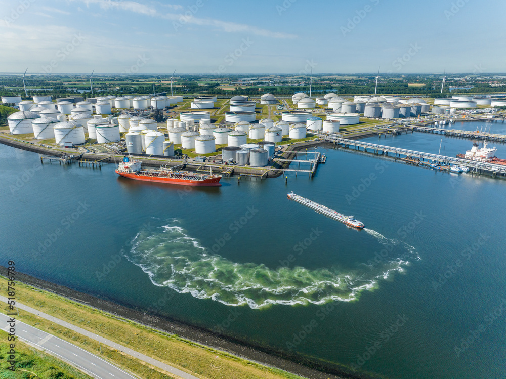Liquid Cargo Tanker Ship Transporting Petrochemicals Through the Rotterdam Port